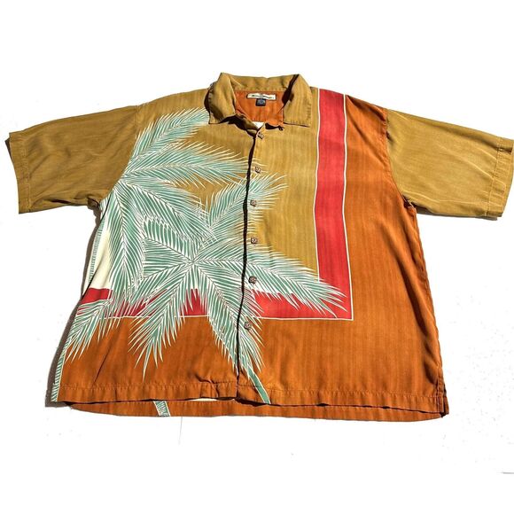 Tommy Bahama 100% Silk Hawaiian Camp Button Shirt Mens Size XL Large Palm Tree - Picture 2 of 11